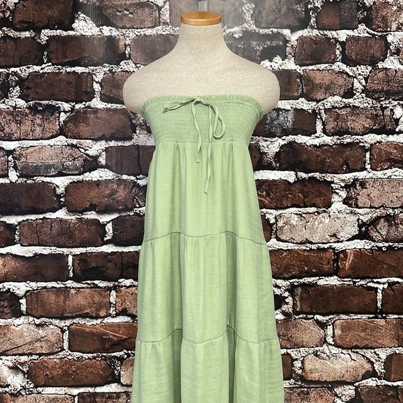 Love Tree Dress Womens Large Green NWT Cute Panel Strapless Maxi Smocked Boho - Picture 7 of 17